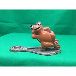 Vtg Allied Brass Orange Anthropomorphic Frog Office Paper Clip